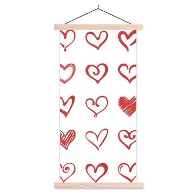 Produktbild von MuchoWow® Textilposter Eine Illustration mit Herzen in verschiedenen Formen 60x120 cm mit holzfarbenen Rahmen - Holz