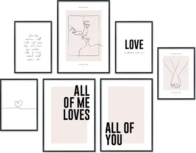 Produktbild von Hyggelig Home Premium Poster Set - 7 passende Bilder OHNE RAHMEN im stilvollen Set - 3 x DIN A3 + 4 x DIN A4 - Set Loving, Option:mit Rahmenset schwarz