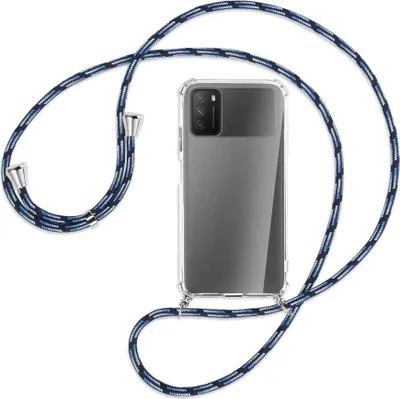 Produktbild von Handykette Backcover-Schutzhülle mit Band (Metall silberfarben) für Xiaomi Poco M3 - Blautöne