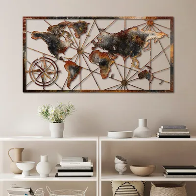 Obrázok produktu pre Wallity, Veľká mapa sveta - 3, dekorácia na stenu, viacfarebná, kov, 120 x 60 cm