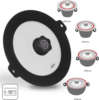 Immagine prodotto di STONELINE® SMELL WELL Coperchio universale in vetro 22/24/26/28 con funzione SMELL WELL e 1 set di ricarica | nero