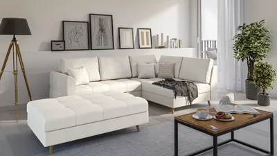 Produktbild von S-STYLE MÖBEL - Fußhocker mit Holzfüßen im skandinavischen Stil Marco aus Ecru Luxusmicrofaser - B/T/H: 118 cm/73 cm/40 cm