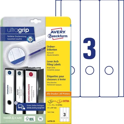 Produktbild von Ordnerrückenschilder 61x297mm selbstklebend VE=30x90 Stück weiß