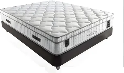 Produktbild von Elegantes graues Bett mit Matratze aus Textil und Holz