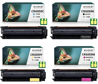 Obrázek produktu pro Kompatibilní toner Evoke pro Canon CRG-059 CRG059 s čipem, 4x CMYK: černá, azurová, purpurová, žlutá, výtisk 25 000 stran, pro tiskárny i-SENSYS LBP852Cx, Obrázek vytvořený pomocí AI