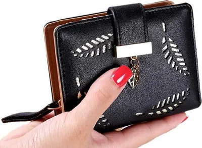 Immagine prodotto di Portafoglio elegante da donna con zip e ritagli di foglie, oro, ecopelle, 12x9,5x3 cm