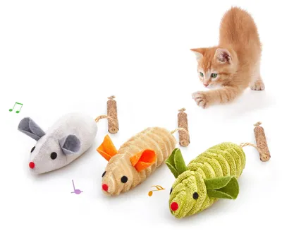 Katzenmäuse mit Quietschgeräusch, 3 Stück, mit Katzenminze & Silvervine