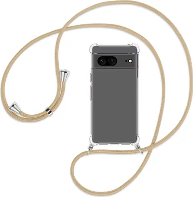 Produktbild von Handykette Backcover-Schutzhülle mit Band (Metall silberfarben) für Google Pixel 7 - caramel