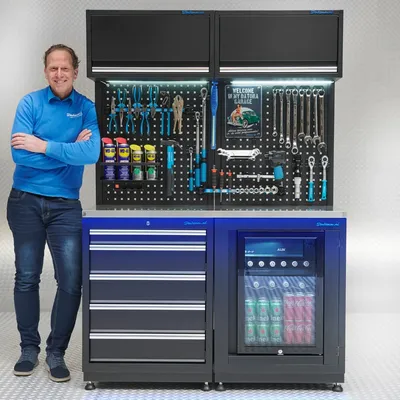 Produktbild von Werkstatteinrichtung PREMIUM 135 cm breit, Edelstahlplatte mit Kühlschrank