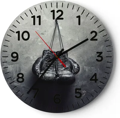 Produktbild von Wanduhr - Rund - Glasuhr - Box Handschuhe Symbol - 40x40cm - Schleichendes Uhrwerk - Lautlos - zum Aufhängen bereit - Dekoration Modern - Wanddekoration aus Glas - C4AR40x40-4169