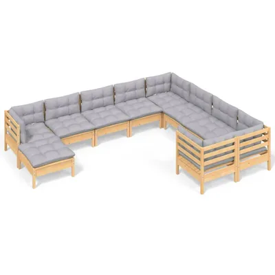 Produktbild von vidaXL 10-tlg. Garten-Lounge-Set mit Grauen Kissen Kiefernholz