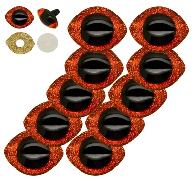 5 Paar Tier Glitzer-Augen 30mm m. Gegenstück XL orange