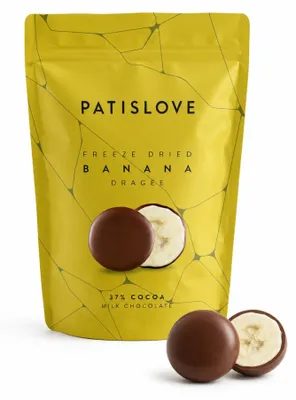 Image de Patislove, bananes lyophilisées enrobées de chocolat au lait, 80g