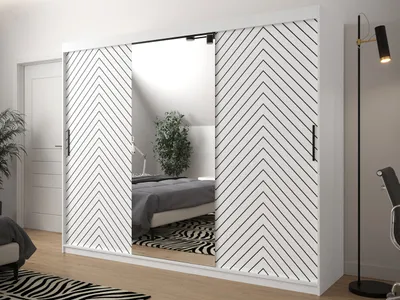 Obrázok produktu pre Veľká šatníková skriňa 250 cm so zrkadlom ORIOT - biela / čierna