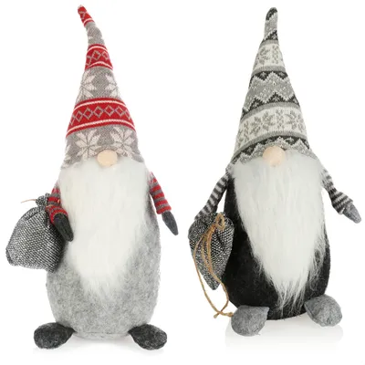 Immagine prodotto di Elfo di Natale decorazione invernale - 2 pezzi - Grigio nero, grigio rosso e bianco - 40 cm