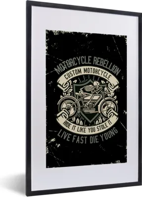 Produktbild von MuchoWow® MuchoWow® Gerahmtes Poster Motorrad - Skelett - Retro - Zitat 40x60 cm - Poster mit zchwarzem Bilderrahmen - Poster in Rahmen
