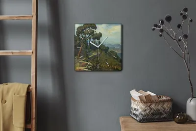 Produktbild von Coloray Hodiny Unikátní 30x30 cm  Tiché hodiny Pro obývací pokoj a kuchyň Nástěnné hodiny Plátno Bílé ručičky hodin - Malování stromů přírody