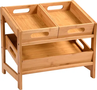 Immagine prodotto di Scaffale da cucina KESPER / scaffale portaoggetti in bambù 5885113 - con 1 scatola grande e 2 piccole, dimensioni: 26 x 34,5 x 39,5 cm