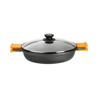 Produktbild von BRA Efficient | Niedriger Kochtopf mit Glasdeckel und Silikongriffen, 28 cm, mit Antihaftbeschichtung, induktionsgeeignet, PFOA-frei, Schwarz