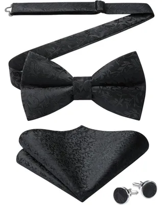 Produktbild von Herren Fliegen-Set mit Einstecktuch und Manschettenknöpfen, Paisley, Schwarz, Verstellbar