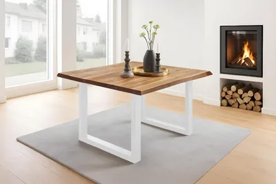 Produktbild von Esstisch Baumkante massiv Akazie natur 90 x 90 weiß NIAH