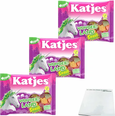 Produktbild von Katjes Wunderland Fruchtgummi Sauer 3er Pack (3x210g Packung) + usy Block