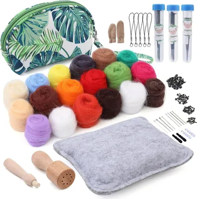 Produktbild von Filzwolle Set, 18 Farben Filzwolle Roving, Filzen Starterset Mit Wolle Malerei Kit Nadel Filzen Werkzeuge und Tragbarer Aufbewahrungstasche DIY Filz Tier Handwerk