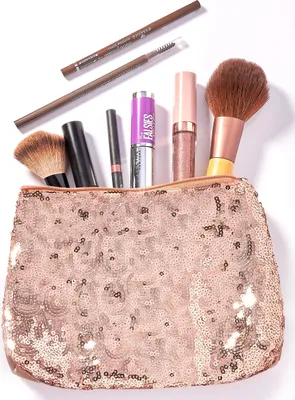 Produktbild von BRUBAKER Beautyset Cherry Blossom Skin + Spa - 4 tlg. Bade- und Duschset mit Kirschblüten Duft in Glitzer Geschenkbox Pink + Kosmetiktasche