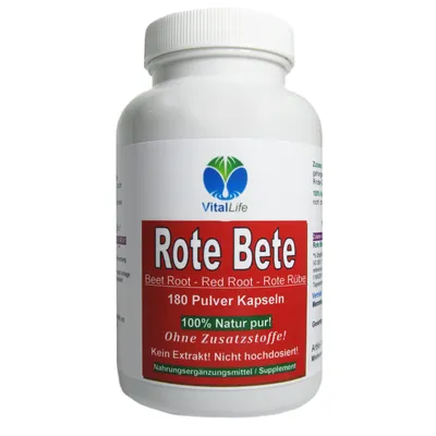 Produktbild von Rote Beete rote Bete 180 Kapseln reines Wurzel-Pulver - Sport Fitness Wellness - Natur Pur Ohne Zusatzstoffe