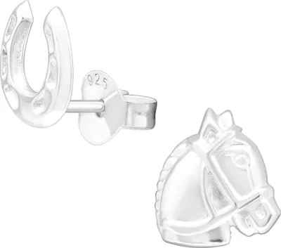 Produktbild von Ohrstecker 925 Sterling Silber Pferdekopf und Hufeisen