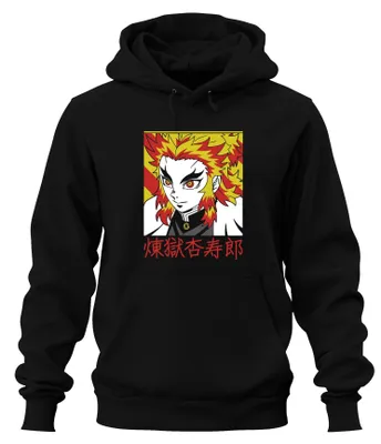 Obrázek produktu pro Rengoku Kyojuro Kimetsu no Yaiba Anime Flame Hair Gift Uni mikina s kapucí, černá, S