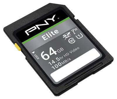 Produktbild von PNY Elite, 64 GB, SDXC, Klasse 10, UHS-I, Class 1 (U1), Schwarz
