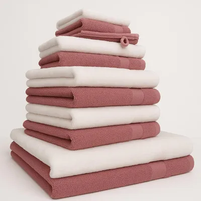 Produktbild von Betz 12-tlg. Handtuch-Set PREMIUM 2 Duschtücher 4 Handtücher 2 Gästetücher 2 Seiftücher 2 Waschhandschuhe  Farbe: weiß / beere