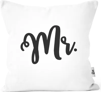 Produktbild von Kissenbezug Aufdruck Mr Mrs Partner-Geschenk Hochzeitsgeschenk Pärchen Geschenkidee Ehemann Ehefrau Moonworks® Mr weiß unisize