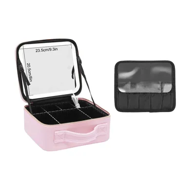 Immagine prodotto di Borsa da viaggio per trucchi, specchio LED, scomparti regolabili, rosa