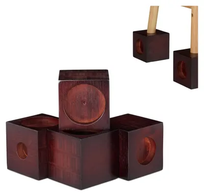 Productafbeelding van Relaxdays bamboe meubelverhogers, set van 4 kubussen, tafelverhogers, voetstukken, stoelverhogers, 9,4 cm hoog, donkerbruin