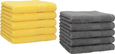 Produktbild von Betz 10 Stück Gästetücher 30x50 cm PREMIUM 100% Baumwolle Set  Farbe: gelb und anthrazit