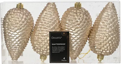 Produktbild von Christbaumschmuck Zapfen 12cm Kunststoff 4 Stück - Perle