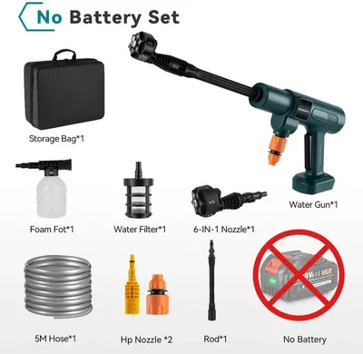 Image de Nettoyeur haute pression sans fil - 200 bars - Moteur sans balais 3500W - Livré avec chargeur et buse 6 en 1
