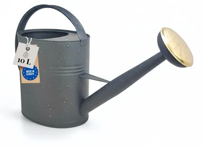 Gießkanne 10 l, Metall, Anthrazit, mit Messing-Brause