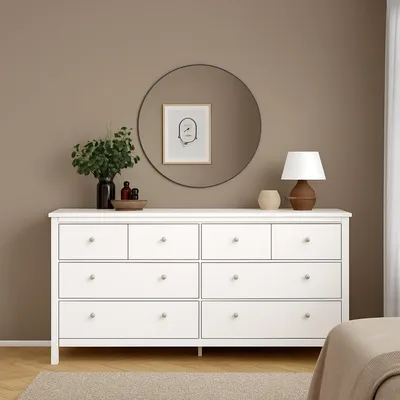 Image de Kovsova - Buffet, 160x38x80h cm Blanc, 8 Tiroirs