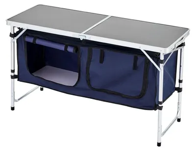 Zdjęcie produktu dla Stół kempingowy granatowy składany 3 poziomy lekki aluminiowy BBQ piknik