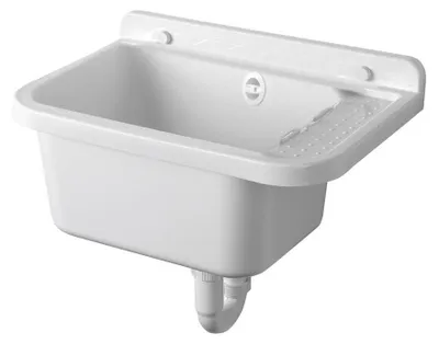Productafbeelding van Aqualine wandmodel wastafel met afvoer en opbergruimte, 50x34 cm, kunststof, wit