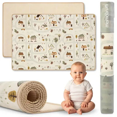 Immagine prodotto di Tappeto da gioco Mamabrum Baby 180x120 cm – tappeto da gioco double face in XPE Città & Beige, tappeto da gioco per bambini senza pieghe con borsa, antiscivolo, impermeabile
