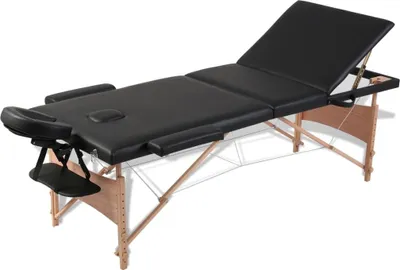 Image de Table de massage pliable Noir 3 zones avec cadre en bois