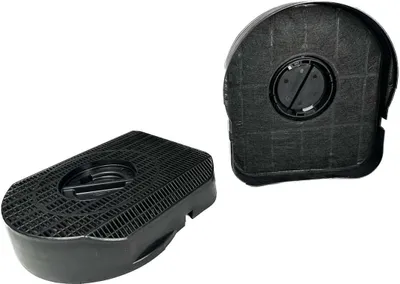 Two black activated carbon filters for a cooker hood, shown against a white background.