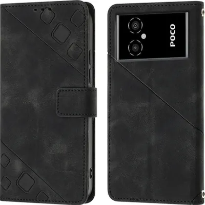 Produktbild von Hülle für Xiaomi Poco M4 5G M5 4G Prägung Flip Leder Brieftasche Schutzhülle mit Ständer Schwarz