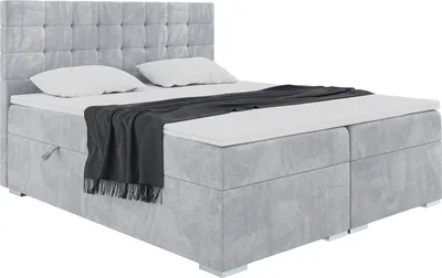 Produktbild von MEBLINI Boxspringbett mit Bettkasten - Gepolstert Doppelbett mit Matratze und Topper - Polsterbett mit Stauraum - Bett mit Kopfteil - Stauraumbett - CLAUDIA - 160x200 - H4/Hellgrau Samt
