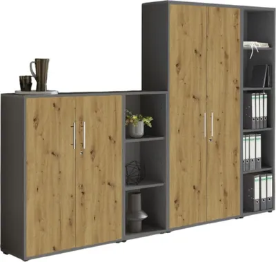 Produktbild von Aktenschrank TABOR 4 in anthrazit / Artisan Eiche, Schrankwand, Büroschrank, abschließbar, Metallgriffe