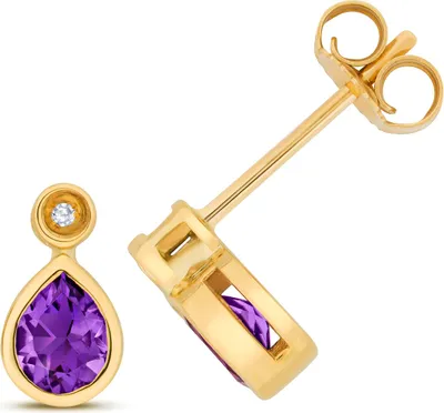 Produktbild von 9 Karat (375) Gold Damen - Diamant Ohrstecker Brillant-Schliff mit Amethyst - 10mm*5mm; TRS14452